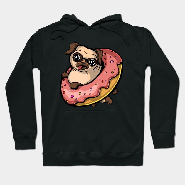 Pug Dog Riding Donut Hoodie by underheaven